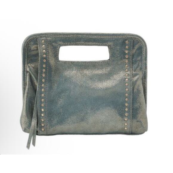 Hobo Ace Clutch In Evergreen Shimmer Leather Mini Evening Bag Wallet MSRP $188 - Picture 1 of 12